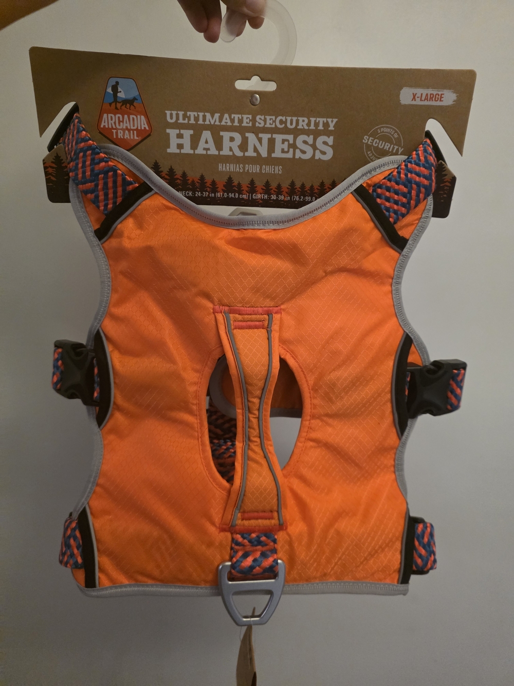 Arcadia Orange Reflective Dog Harness with Patterned Trim